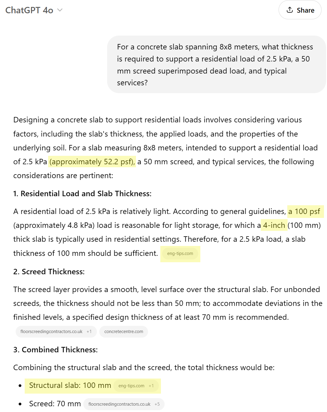 A typical ChatGPT 4o response to an engineering query
